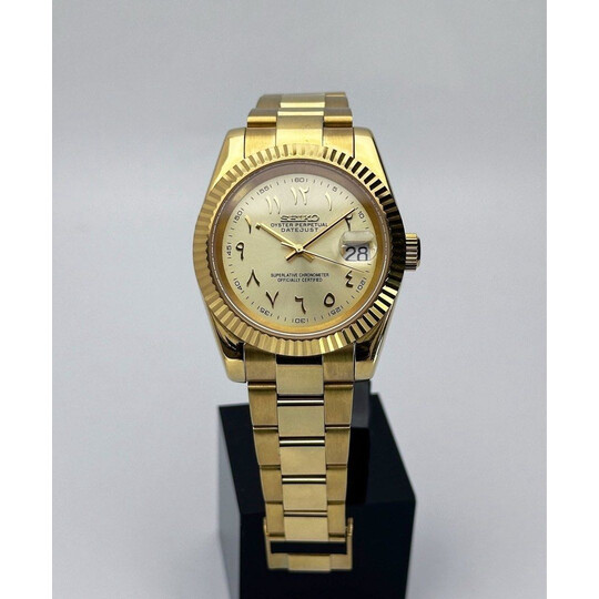 Custom Seiko Mod • Full Gold Arabic DateJust on Oyster Bracelet • 39mm